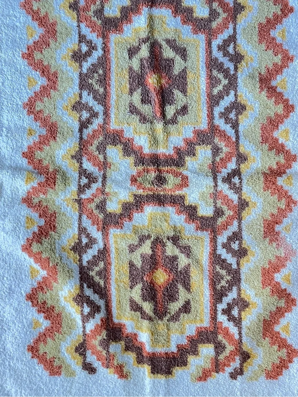 Vintage 1970s Southwestern Hand Towel Fringed Aztec Geometric Boho 23x15